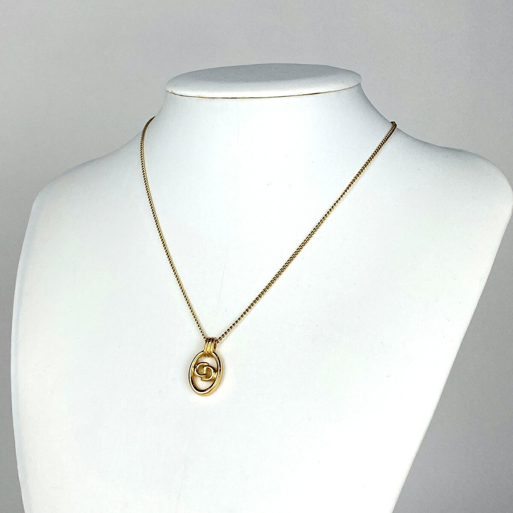 Christian Dior Logo Necklace CD Oval GP Gold - Picture 4 of 4